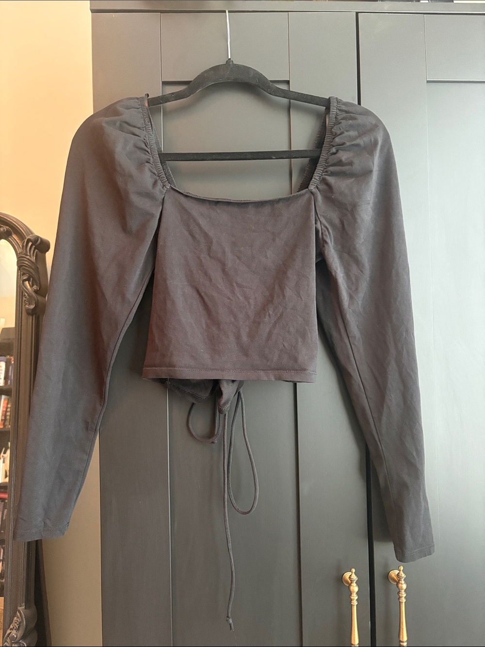 Puffed sleeve crop top with corset tie back
